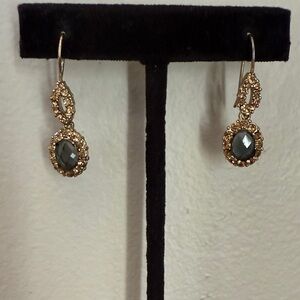 Vintage MONET hunter green glass and goldtone halo dangle earrings